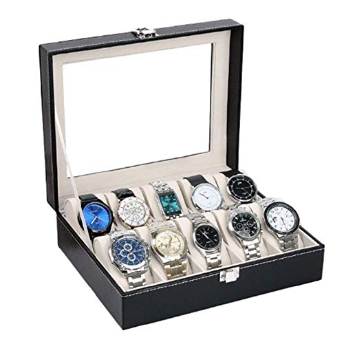 Product Cover ORPIO (LABEL) PU Leather 10 Slots Wrist Watch Display Box Storage Holder Organizer Watch Case Jewelry Dispay Watch Box (Black, 20 x 25 x 8 cm)