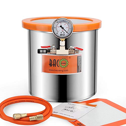 Product Cover BACOENG 3 Gallon Tempered Glass Lid Stainless Steel Vacuum Chamber Perfect for Stabilizing Wood, Degassing Silicones, Epoxies and Essential Oils