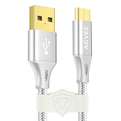 Product Cover Agvee 3A Fast Micro USB Charging Cable [4 Pack 3ft] Braided Durable Android Charger Cord for Samsung Galaxy S7 S6 J7, LG [Stylo 2, 3] [G2 G3 G4] [K10 K20 K30], Moto G5 G4 G3, Silver