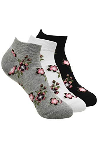 Product Cover Balenzia Women's Floral Design Low Cut Socks- Blakc, White, L.Grey