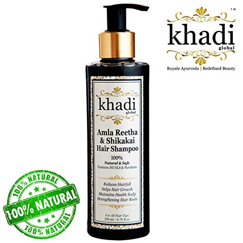 Product Cover Khadi Global Amla Reetha Shikakai Shampoo 200ml / 6.76 fl.oz | Ayurvedic, Natural & Safe | Originated in INDIA | Strengthen Hair Roots, Maintains Healthy Scalp, Helps Hair Growth, Reduce Hairfall
