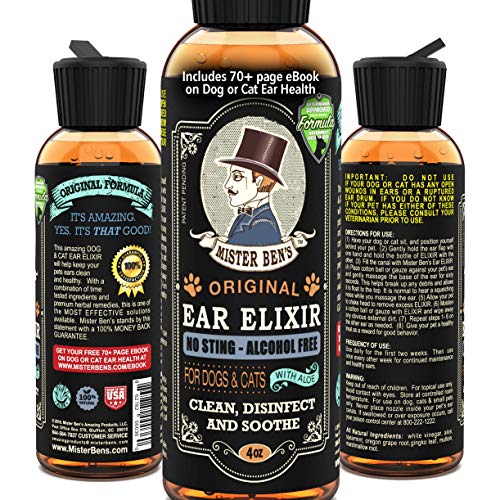 Product Cover MISTER BEN'S Original Ear Elixir w/Aloe for Dogs & Cats - Most Effective Dog & cat Ear Cleaner and wash - Provides Fast Relief from Infections, itching, Odors, Bacteria, Mites, Fungus, Yeast