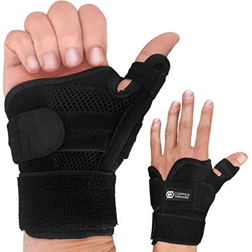 Product Cover Copper Compression Recovery Thumb Brace - Guaranteed Highest Copper Thumb Spica Splint for Arthritis, Tendonitis. Fits Both Right Hand and Left Hand. Wrist, Hand, and Thumb Stabilizer and Immobilizer