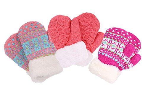 Product Cover Halconia Girls Knitted Mittens Sherpa Lined Fuzzy Cuff Winter Gloves,2-5 Years