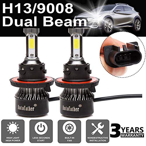 Product Cover LED Headlight Bulb H13/9008 24000LM Hi/Low Beam All-in-One Conversion Kit COB Chips 6000K Cool White 4-Sides Beams Anti-flicker Beam Plug & Play Pack 2