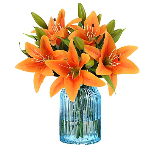 Product Cover RERXN Artificial Tiger Lily Latex Real Touch Flower Home Wedding Party Decor,Pack of 5 (Orange)