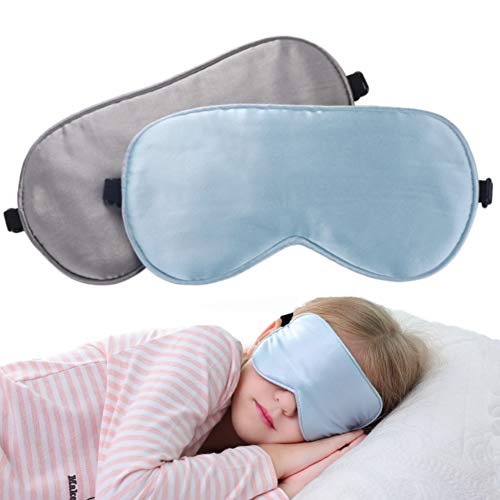 Product Cover 2 Pack Lonfrote Children Eye Mask Smooth Blindford for Travel Relax Supper Soft Natural Silk Sleep Mask for Kids Sleeping