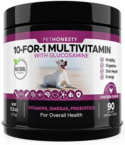 Product Cover 10 in 1 Dog Multivitamin with Glucosamine - Essential Dog Vitamins with Glucosamine Chondroitin, Probiotics and Omega Fish Oil for Dogs Overall Health - (Chicken)
