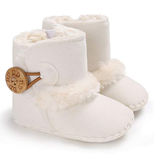 Product Cover Jonbaem Baby Winter Buttons Snow Boots Warm Shoes Anti-Skid Plush Ankle Booties Newborn Infant Crib Boots(6-12 Months, White)