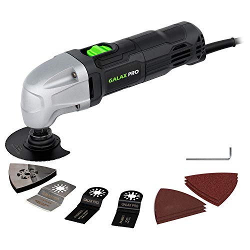 Product Cover Oscillating Tool, 1.5A Oscillating Multi Tool Oscillating Angle:3° GALAX PRO 22000 OPM Multi-Tool with 3x Saw Blades, 1pcs Semi Circle Blade Sanding Plate, 6pcs Sanding Papers for Sanding, Grinding