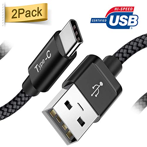 Product Cover USB Certified Type C Cable - Quntis USB C Cable Fast Charging - 2Pack 6ft Nylon Braided USB C to USB A Cable Compatible with Samsung Galaxy S9 S8 Plus Moto Z2 Pixel XL LG V30 G6 Nintendo Switch, Black