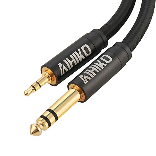 Product Cover AIHIKO 3.5mm to 6.35mm Audio Cable with Zinc Alloy Housing and Gold Plugs Nylon Braid Stereo 1/4-inch to 1/8-inch Jack Cord for Phone, Laptop, Home Theater Devices and Amplifiers - 6 Feet Black