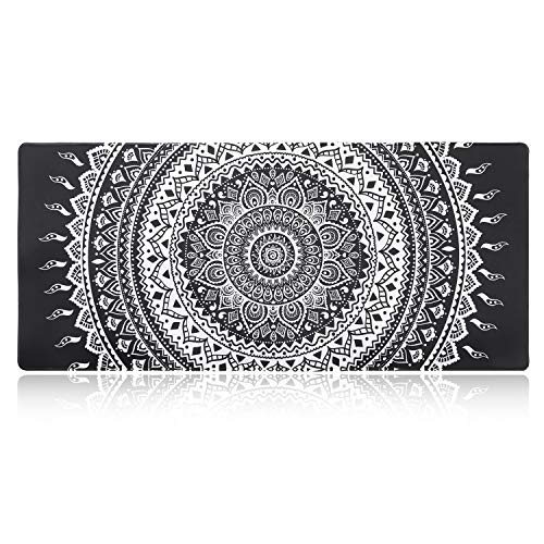 Product Cover iLeadon Extended Gaming Mouse Pad - Non-Slip Water-Resistant Rubber Base Computer Keyboard Mouse Mat, 35.1 x 15.75-inch 2.5mm Thick XX-Large, Ideal Partner for Work & Game, Black Mandala