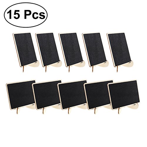 Product Cover NUOLUX 15pcs Mini Rectangle Chalkboards Wooden Chalkboard Sign with Support for Message Board Signs Wedding Dinner Party Table Place Card Signs
