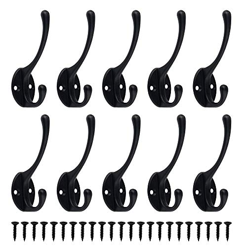 Product Cover SUMERSHA 20 Pack Heavy Duty Coat Hooks Wall Mounted Metal Utility Hooks Double Hooks Hanger for Coat Bags Towel Hat Key Black with 50pcs Screws