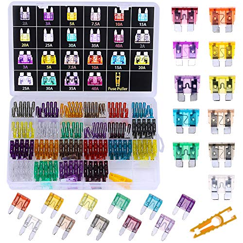 Product Cover 242pcs Assorted Standard & Mini Auto Car Truck Blade Fuses Set- 2A 3A 5A 7.5A 10A 15A 20A 25A 30A 35A 40A-ATC/APR/ATO+ATM Mini Automotive Replacement Fuse Assortment Kit w/A Puller for Boat,RV,SUV