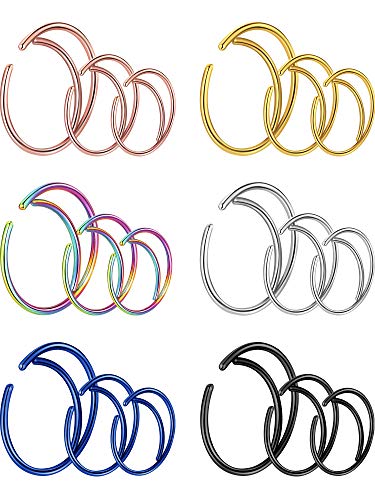 Product Cover Gejoy 18 Pieces 20 G Moon Nose Ring Surgical Steel Septum Ring for Cartilage Helix Ear Piercing, 3 Sizes, 6 Colors