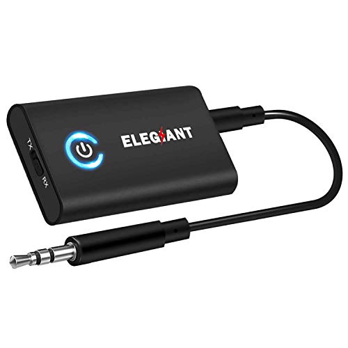 Product Cover Bluetooth 5.0 Transmitter Receiver, ELEGIANT 2-in-1 Bluetooth Adapter with 3.5mm AUX Stereo Output(aptX Low Latency,Pair with 2 Bluetooth Devices Simultaneously) for PC/TV/Home Car Sound System