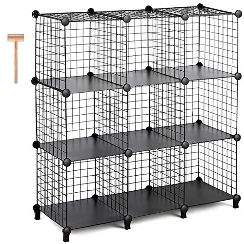 Product Cover TomCare Cube Storage 9-Cube Metal Wire Cube Storage Storage Cubes Shelves Cube Closet Organizer Stackable Storage Bins DIY Storage Grids Modular Wire Cubes Bookshelf Bookcase for Home Office, Black