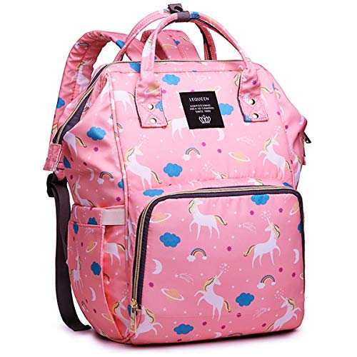 Product Cover MiGer Diaper Bag Backpack for Mom Dad, Maternity Nappy Bags, Large Capacity Unicorn Baby Diaper Bag Bookbag for Boys Girls (Pink)