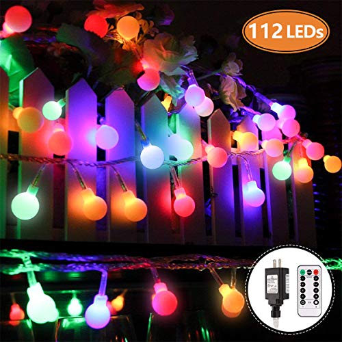 Product Cover MIBOTE Globe String Lights, 55ft 112 LEDs Colored Fairy Lights Waterproof UL Listed Plug in String Lights for Outdoor Indoor Bedroom Patio Garden Party Wedding Patio Christmas Xmas Tree Decoration