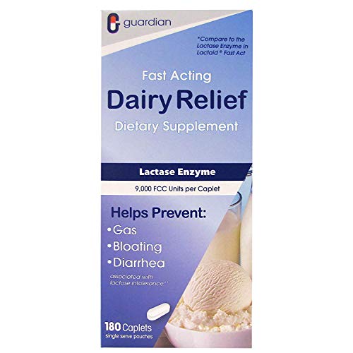 Product Cover Guardian Dairy Relief Fast Acting Lactase, 180 Caplets, 9000 FCC Maximum Strength, Lactose Intolerance Pills, Lactase Enzyme (180 CT)