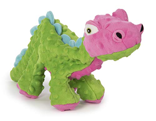 Product Cover goDog Dinos Spike with Chew Guard Technology Plush Squeaker Dog Toy, Large, Green and Pink