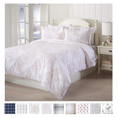 Product Cover Great Bay Home Extra Soft Printed Flannel Duvet Cover with Button Closure. 100% Turkish Cotton 3-Piece Set with Pillow Shams. Belle Collection (Full/Queen, Mauve Chalk)