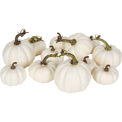 Product Cover One Holiday Way Artificial White Pumpkins Wedding Decor Fall Table Decoration, 12 Piece Set