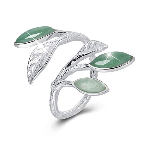 Product Cover Lotus Fun Gifts for Christmas S925 Sterling Silver Rings Spring in the Air Leaves Open Ring Handmade Jewelry Unique Gift for Women and Girls