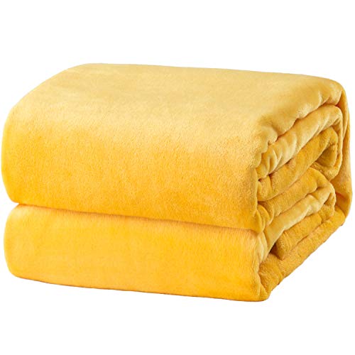 Product Cover Bedsure Fleece Blanket Twin Size Gold Yellow Lightweight Blanket Super Soft Cozy Microfiber Blanket