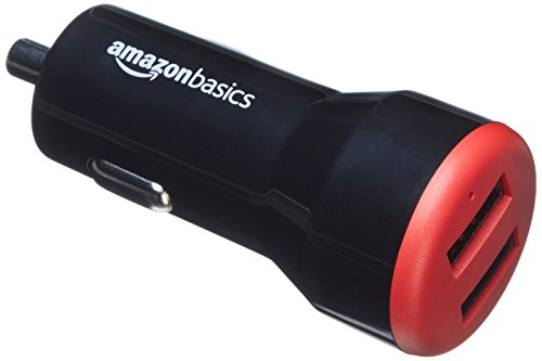 Product Cover AmazonBasics 4.8 Amp 24W Dual USB Car Charger for Apple and Android Devices, Black and Red, 4-Pack