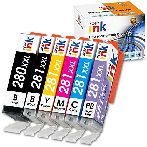 Product Cover Starink Compatible Ink Cartridge Replacement for Canon 280 281 XXL PGI-280XXL CLI-281XXL for Pixma TS9120 TS8120 TS8220 TS8320 TS9100 TS8100 TS8200 TS8300 Printers (6-Pack, PGBK, Photo Bule, BK,C,M,Y)