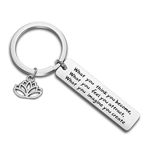 Product Cover WUSUANED Buddhist Inspirational Quote Keychain What You Think You Become Buddha Jewelry Inspirational Gift (What You Think You Become)