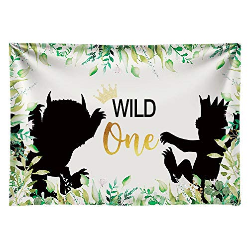 Product Cover Funnytree 7x5ft Soft Fabric Wild One 1st Birthday Party Backdrop No Wrinkles Durable Animals Themed Photography Background Jungle Safari Baby Boy Photo Booth Banner Decorations