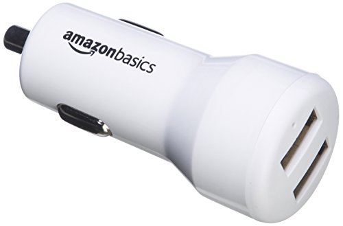Product Cover AmazonBasics 4.8 Amp 24W Dual USB Car Charger for Apple and Android Devices, White, 4-Pack