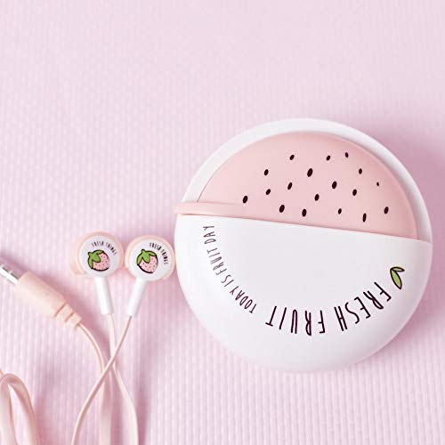 Product Cover QearFun Candy Color Wired Cute Fruit Earbuds with Earphone Case with Mic Hands-Free (Pink)