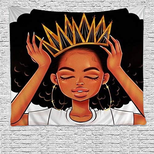 Product Cover SARA NELL Black Art Wall Tapestry Hippie Art African American Women Girl with Crown Tapestries Wall Hanging Throw Tablecloth 50X60 Inches for Bedroom Living Room Dorm Room