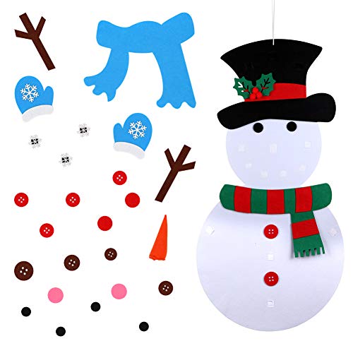 Product Cover OurWarm 20 x 39 Inch DIY Felt Christmas Snowman Games Set with 31 PCS Detachable Ornaments, Wall Hanging Xmas Gifts for Christmas Decorations
