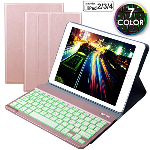 Product Cover Eoso Keyboard Case for iPad 2/3/4 Built-in Wireless Slim Shell Magnetic PU Protective Cover for Men Women (Rose Gold with Backlit Keyboard)