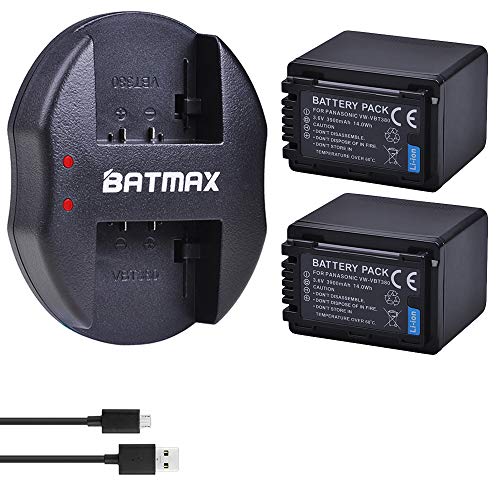 Product Cover Batmax 2Packs VW-VBT380 VW-VBT190 Battery (3900mAh) + Dual USB Charger for Panasonic HC-V210, HC-V250, HC-V380, HC-V510, HC-V520, HC-V550, HC-V710, HC-V720, HC-V750, HC-V770, HC-VX870, HC-VX981