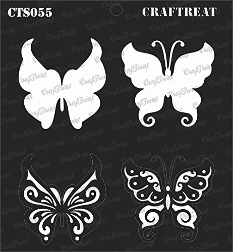 Product Cover CrafTreat Layered Stencil - Butterflies - Reusable Painting Template for Journal, Notebook, Home Decor, Crafting, DIY Albums, Scrapbook and Printing on Paper, Floor, Wall, Tile, Fabric 6x6 inches