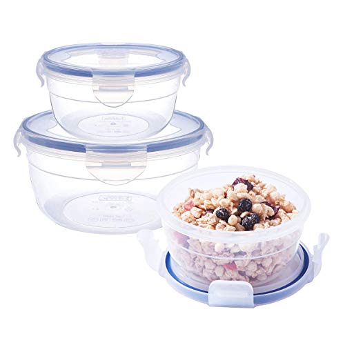 Product Cover 3Pack Baby Round Mixing Bowl Set, Nesting Bowls for Food Prep, Plastic Storage Mixing Bowls with Locking Lids, Serving Salad Bowl with Lid, BPA-FREE, Microwave Safe Containers