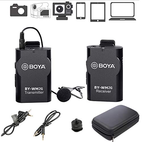 Product Cover BOYA BY-WM2G Wireless Lavalier Microphone System Compatible with iPhoneX 8 8 Plus 7 6 Smartphone,Canon 6D 600D Nikon D800 D3300 Sony A7 A9 DSLR GoPro Hero4 Hero3 Hero3+ Action Cameras