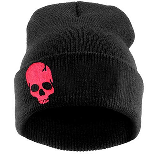 Product Cover LOKIDVE Men Women Winter Embroideried Cuff Beanie Hat Knit Skull Cap-Skull Red