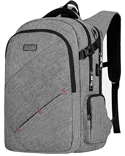 Product Cover Laptop Backpack, TSA Friendly Business Travel Anti-Theft Laptop Backpack Bag for Womens Mens with USB Charging Port, Durable Water Resistant Collage School 15.6 Inch Computer Rucksack Daypack- Grey