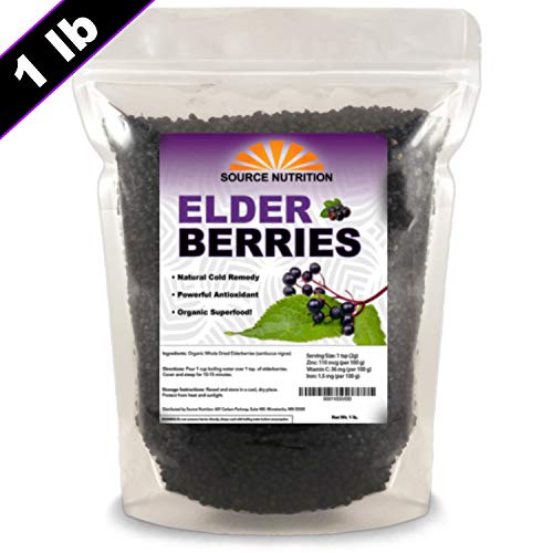 Product Cover 100% Natural Dried Elderberries - Hand Harvested, Whole European Elder Berries, Responsibly Wild Crafted - (1 Pound) - Bulk Resealable Bag (100% Natural)