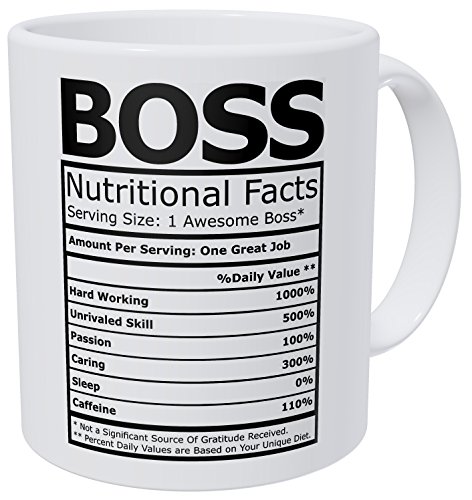 Product Cover Wampumtuk Boss Nutritional Facts Funny Coffee Mug 11 Ounces Inspirational And Motivational