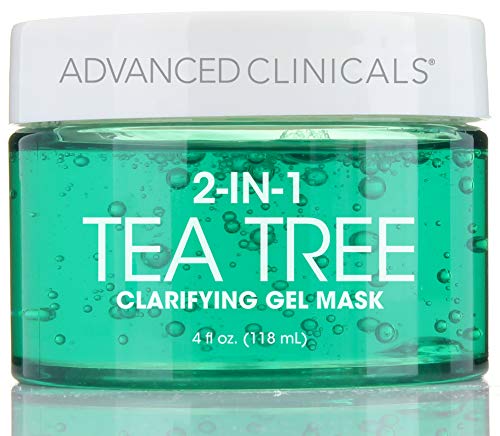 Product Cover Advanced Clinicals Tea Tree Oil Mask. 2-in-1 overnight sleep mask w/Tea Tree Oil, Witch Hazel & Grapefruit Extract for dry skin, T-zone oil control, clogged pores, congested skin 4 fl oz (4oz)