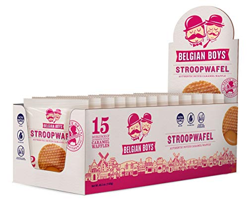Product Cover Belgian Boy Dutch Caramel Stroopwafel - Non GMO Kosher No Preservatives No Corn Melted Caramel Syrup Waffles - 15 Packs 30 Count